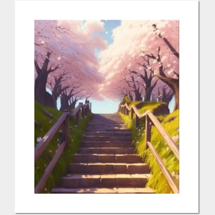 Serene - Cherry Blossom Stair Posters and Art